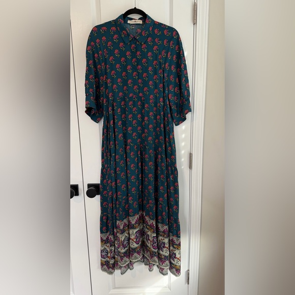 NATURAL LIFE Rebecca Midi Dress Navy Pink Roses Border Size Large - Picture 1 of 10